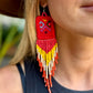 Guatemalan Mayan Textile Statement Earrings with Handmade Clay Beads, red square