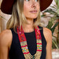 Adjustable Guatemalan Ceremonial Textile Necklace with Jade & Ceramic Beads, red and gold