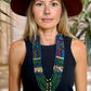 Adjustable Guatemalan Ceremonial Textile Necklace with Jade & Ceramic Beads, seaweed green