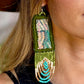 Handmade Beaded Earrings with Vintage Textile from Chichi and Clay Bead Drops, olive rectangle