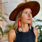 Handmade Beaded Earrings with Vintage Textile from Chichi and Clay Bead Drops, burnt orange rectangle