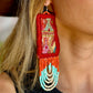 Handmade Beaded Earrings with Vintage Textile from Chichi and Clay Bead Drops, burnt orange rectangle