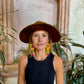 Handmade Beaded Earrings with Ceremonial Textile from Aguacatán and Clay Bead Drops, yellow square