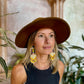 Guatemalan Mayan Textile Statement Earrings with Handmade Clay Beads, medium length, beige rectangle