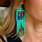 Handmade Beaded Earrings with Ceremonial Textile from Aguacatán and Clay Bead Drops, turquoise square