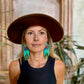 Handmade Beaded Earrings with Ceremonial Textile from Aguacatán and Clay Bead Drops, turquoise square