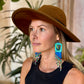 Handmade Statement Earrings with Aguacatán Textile & Graduated Clay Bead Fringe, turquoise square