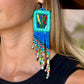 Handmade Statement Earrings with Aguacatán Textile & Graduated Clay Bead Fringe, turquoise square