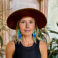 Handmade Statement Earrings with Aguacatán Textile & Graduated Clay Bead Fringe, turquoise square