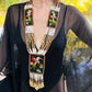 Beaded Long Necklace with Embroidered Birds, Adjustable