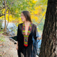 Beaded Long Necklace with Embroidered Birds, Adjustable