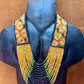 Adjustable Ceramic Beaded Strand Necklace with Patzún Floral Huipil Textile, mustard