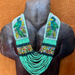 Adjustable Necklace with Guatemalan Bird Quetzal Embroidery from Santiago with Ceramic Beads, turquesa