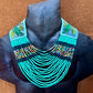 Adjustable Necklace with Guatemalan Bird Quetzal Embroidery from Santiago with Ceramic Beads, turquesa