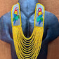 Adjustable Necklace with Guatemalan Bird Guacamaya Embroidery from Santiago with Ceramic Beads, yellow