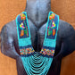 Adjustable Necklace with Guatemalan Bird Colibri Embroidery from Santiago with Ceramic Beads, celeste