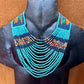 Adjustable Necklace with Guatemalan Bird Colibri Embroidery from Santiago with Ceramic Beads, celeste