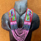 Adjustable Necklace with Guatemalan Bird Embroidery from Santiago with Ceramic Beads, pink