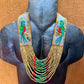 Adjustable Necklace with Guatemalan Bird Quetzal Embroidery from Santiago with Ceramic Beads, verde cafe