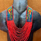 Adjustable Necklace with Guatemalan Bird Colibri Embroidery from Santiago with Ceramic Beads, red
