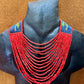 Adjustable Necklace with Guatemalan Bird Colibri Embroidery from Santiago with Ceramic Beads, red