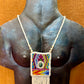 Vintage Chichicastenango Textile Pendant Necklace with Jade & Bead Fringe, white/multicolor