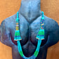 Multi-Strand Ceramic Bead with Ceremonial Textile Necklace, turquoise