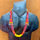 Multi-Strand Ceramic Bead with Ceremonial Textile Necklace, red & yellow
