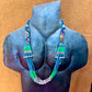 Multi-Strand Ceramic Bead with Ceremonial Textile Necklace, navy & green