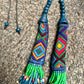 Multi-Strand Ceramic Bead with Ceremonial Textile Necklace, navy & green