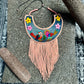 Bib Necklace with Guatemalan Bird Embroidery from Santiago with Ceramic Bead Fringes, pink