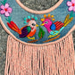 Bib Necklace with Guatemalan Bird Embroidery from Santiago with Ceramic Bead Fringes, pink