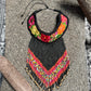 Bib Necklace with Guatemalan Floral Embroidery from Patzun with Ceramic Bead Fringes, black