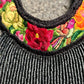 Bib Necklace with Guatemalan Floral Embroidery from Patzun with Ceramic Bead Fringes, black