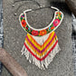 Bib Necklace with Guatemalan Floral Embroidery from Patzun with Ceramic Bead Fringes, white & yellow