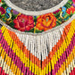 Bib Necklace with Guatemalan Floral Embroidery from Patzun with Ceramic Bead Fringes, white & yellow
