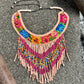 Bib Necklace with Guatemalan Floral Embroidery from Patzun with Ceramic Bead Fringes, pinks