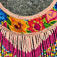 Bib Necklace with Guatemalan Floral Embroidery from Patzun with Ceramic Bead Fringes, pinks
