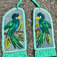 Adjustable Necklace with Guatemalan Bird Quetzal Embroidery from Santiago with Ceramic Beads, turquesa