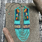 Adjustable Necklace with Guatemalan Bird Colibri Embroidery from Santiago with Ceramic Beads, celeste