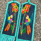 Adjustable Necklace with Guatemalan Bird Colibri Embroidery from Santiago with Ceramic Beads, celeste