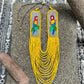 Adjustable Necklace with Guatemalan Bird Guacamaya Embroidery from Santiago with Ceramic Beads, yellow