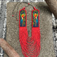 Adjustable Necklace with Guatemalan Bird Colibri Embroidery from Santiago with Ceramic Beads, red
