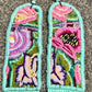 Adjustable Ceramic Beaded Strand Necklace with Patzún Floral Huipil Textile, turquoise/pink