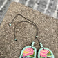 Adjustable Ceramic Beaded Strand Necklace with Patzún Floral Huipil Textile, turquoise/pink