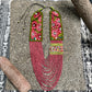 Adjustable Ceramic Beaded Strand Necklace with Patzún Floral Huipil Textile, magenta