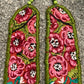 Adjustable Ceramic Beaded Strand Necklace with Patzún Floral Huipil Textile, magenta