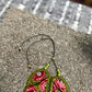 Adjustable Ceramic Beaded Strand Necklace with Patzún Floral Huipil Textile, magenta