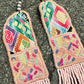 Adjustable Ceramic Beaded Strand Necklace with Vintage Chichi Huipil Textile, pastel pink