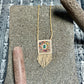 Vintage Chichicastenango Textile Pendant Necklace with Jade & Bead Fringe, golden beige